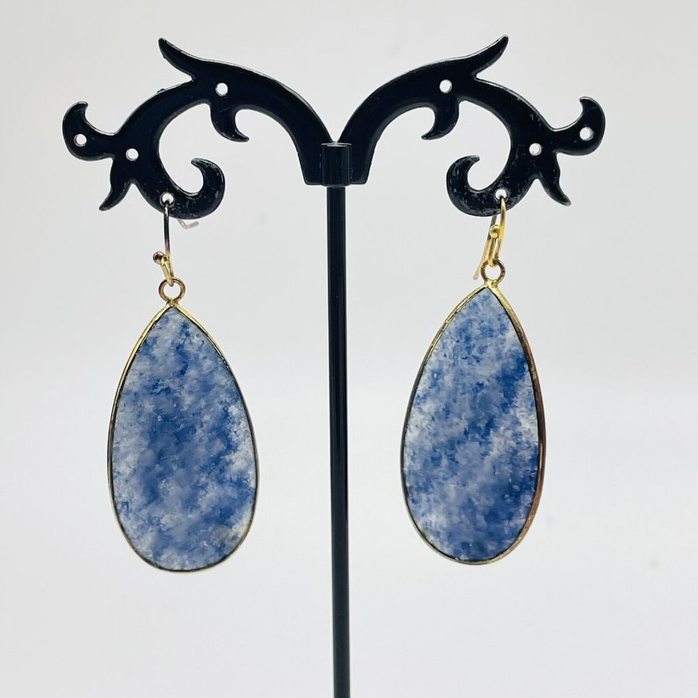 Blue Aventurine Stone Earrings Gold Tone Pierced Boho